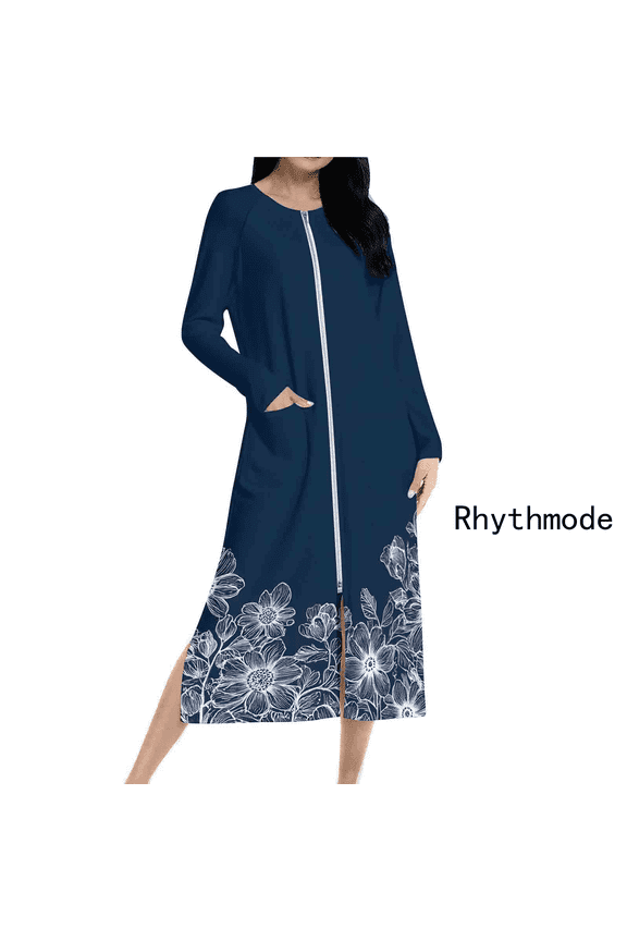 Rhythmode Women Robe Zipper Front Robes Zip Up Housecoat Soft Sleepwear Winter Christmas Nightgown with Pockets S-3XL