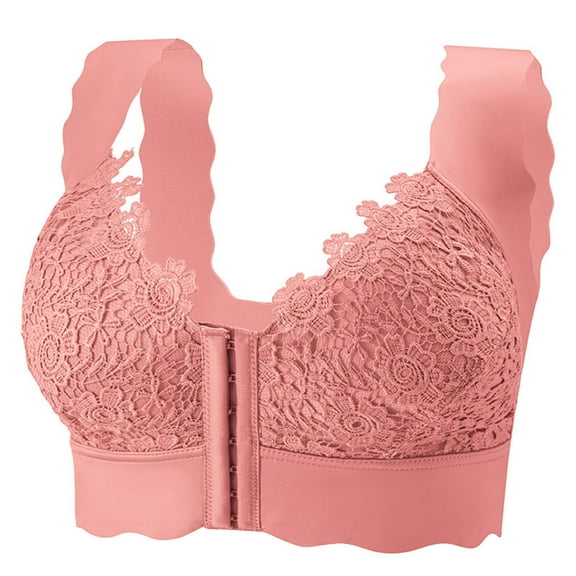 Fewfanhot Women'S Lace Plus Size Front Button Underwear Without Breast Pad Beautiful Back and Seamless Underwear Daily Bra