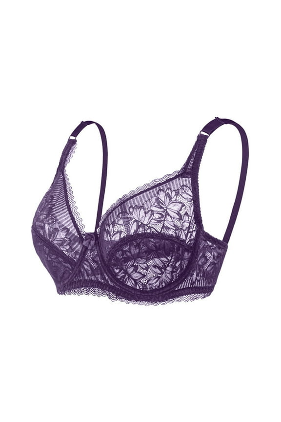 Fewfanhot Women'S Sexy Lace Bra Sheer See Through Plunge Mesh Bralette Unlined Underwire Support