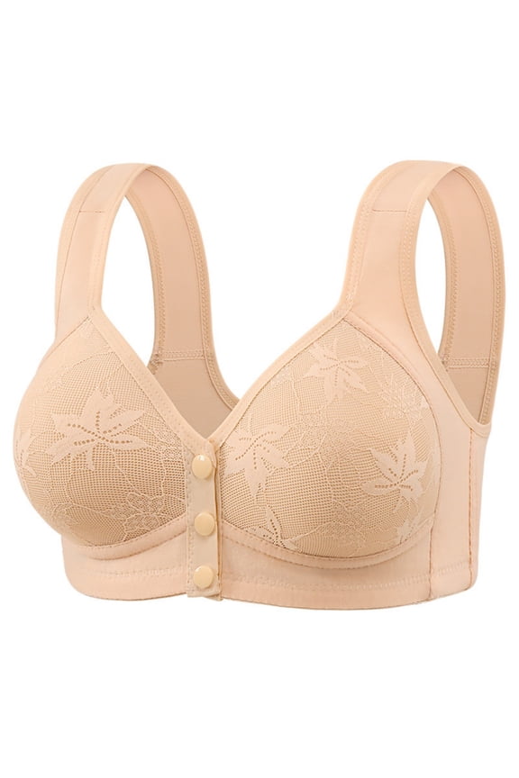 Women'S Solid Color Steel Ring Oversized Gathering Underwear Daily Bra Front-Adjustable Bra