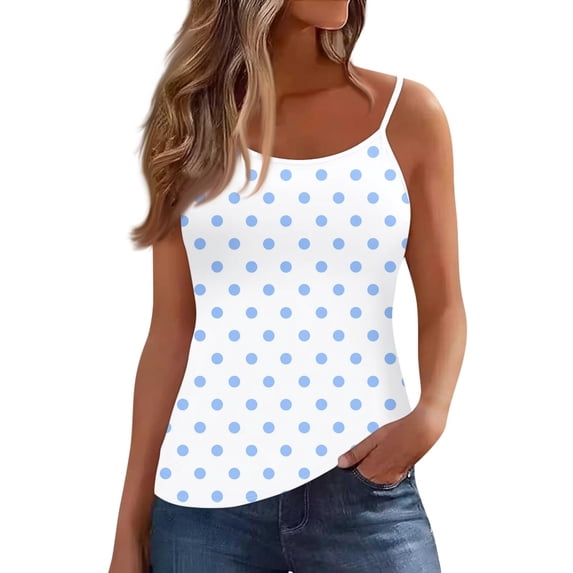 Fewfanhot Women Sleeveless Cami Tank Top Polka Dot Print Crew Neck Casual Daily Soft Lightweight All-Match Fashion Summer Cami Top, S-XXL