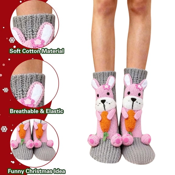 Fewfanhot Women Socks Thick Knit Skid proof Warm Casual Floor Carpet Winter Warm Christmas Socks