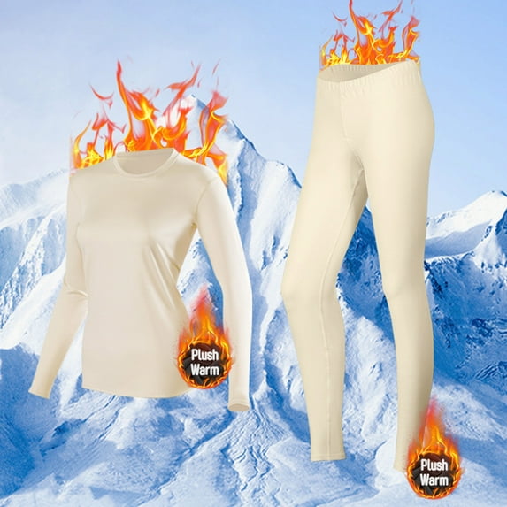 Fewfanhot Women Solid Color Fitted Thermal Underwear Set With High Elasticity For All-Day Comfort And Fitness Sports Wear