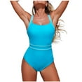 thumbnail image 1 of Fewfanhot Women Swimsuits Color Block One Piece Athletic Swimsuit Sports Tummy Control High Cut Bathing Suits, 1 of 7