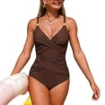 thumbnail image 1 of Fewfanhot Women Swimsuits Tummy Control One Piece Swimsuit Criss Cross V Neck Swimwear Ruched Bathing Suit, 1 of 5