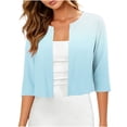 thumbnail image 1 of Fewfanhot Women Tops 3/4 Sleeve Open Front Cropped Bolero Shrug Cardigan Top, 1 of 7
