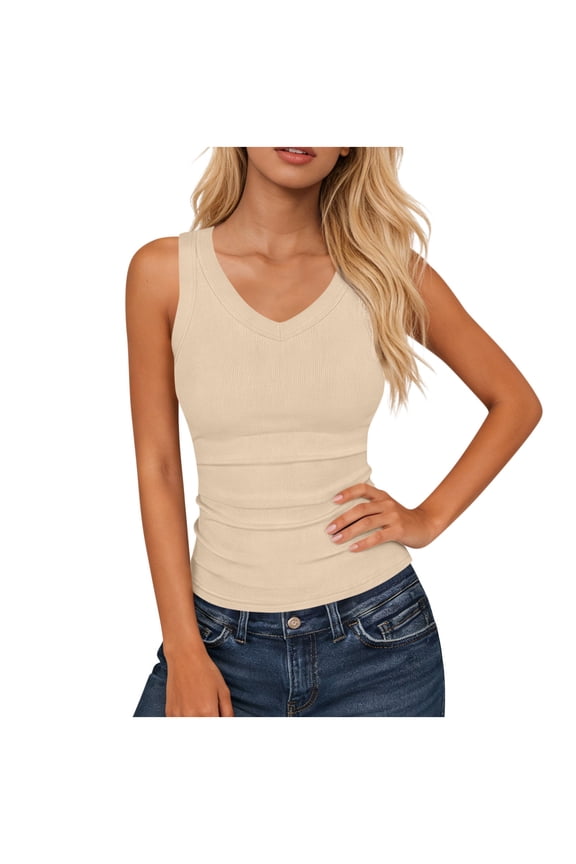 Women Tops Deep V Neck Form Fitting Tank Top Sleeveless Summer Slim Cami Shirts
