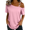 thumbnail image 1 of Fewfanhot Women Tops Oversized Off The Shoulder T Shirt Short Sleeve Casual Tunic Tops Summer Loose Fit Tees, 1 of 6