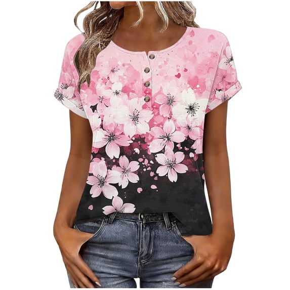 Fewfanhot Women Tops Summer Short Sleeve T Shirts V Neck Dressy Casual Work Blouses Fashion Boho Clothes, S-2XL
