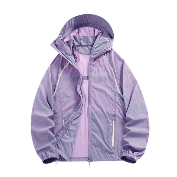 Fewfanhot Women UPF 50+ Hooded Sun Protection Jacket, Lightweight Waterproof Zip Up Outdoor Windbreaker With Zipper Pockets