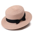 thumbnail image 1 of Fewfanhot Women Wide Brim Straw Boater Hat UPF Sun Protection Foldable Beach Fedora with Rhinestone Buckle Ribbon, 1 of 5