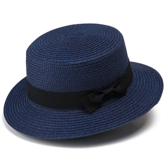 Fewfanhot Women Wide Brim Straw Boater Hat UPF Sun Protection Foldable Beach Fedora with Rhinestone Buckle Ribbon
