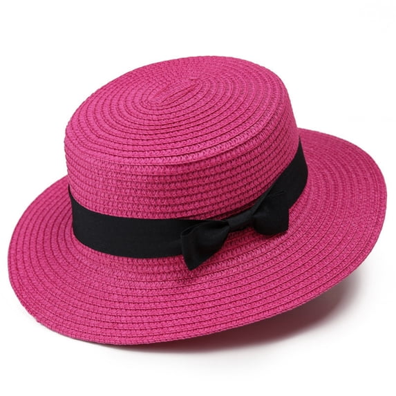 Fewfanhot Women Wide Brim Straw Boater Hat UPF Sun Protection Foldable Beach Fedora with Rhinestone Buckle Ribbon