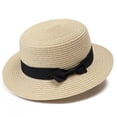 thumbnail image 1 of Fewfanhot Women Wide Brim Straw Boater Hat UPF Sun Protection Foldable Beach Fedora with Rhinestone Buckle Ribbon, 1 of 7