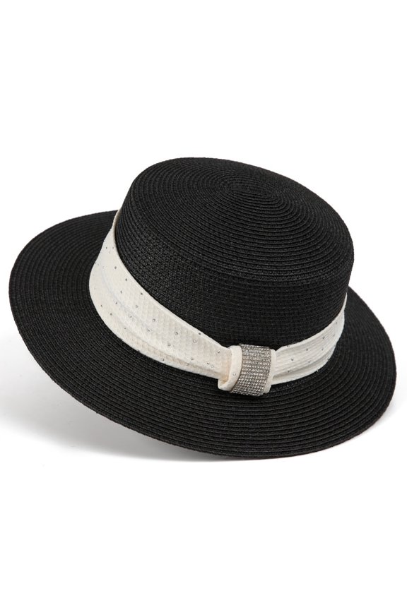 Women Wide Brim Straw Boater Hat UPF Sun Protection Hat Foldable Beach Fedora with Ribbon