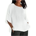thumbnail image 1 of Fewfanhot Women's 3/4 Sleeve Tank Top Solid Color Crew Neck Cotton Linen Blend Ruched Seven Sleeve Casual Lightweight Summer Daily Tops (S-5XL), 1 of 5