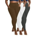 thumbnail image 1 of Fewfanhot Women's 3-Pack Plus Size Yoga Leggings High-Waisted Pants with Side Pockets Solid Color Stretchy Breathable Workout Pants Comfy Athletic Bottoms, 1 of 7