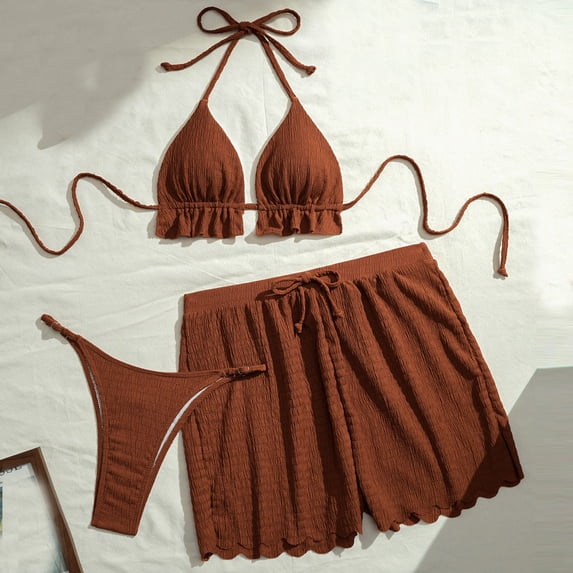 Fewfanhot Women's 3-Piece Bikini Set Two-Piece Swimsuit with Matching Cover-Up, UV Protection Quick-Dry Pool Parties Swimwear