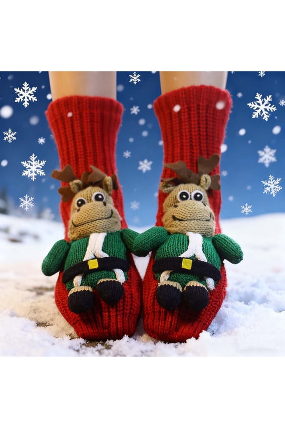 Fewfanhot Women's 3D Fun Cute Slipper Socks - Thick Fleece Lined Design Novelty Socks for Winter and Christmas Gift Giving