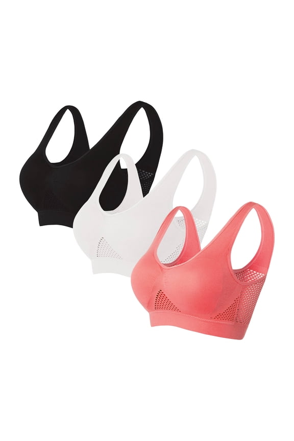 Fewfanhot Women's 3PC Solid Color Sports Bra Thin Padded Seamless Wirefree Yoga Camisole Bra, Activewear for GymWorkouts & Daily Fitness