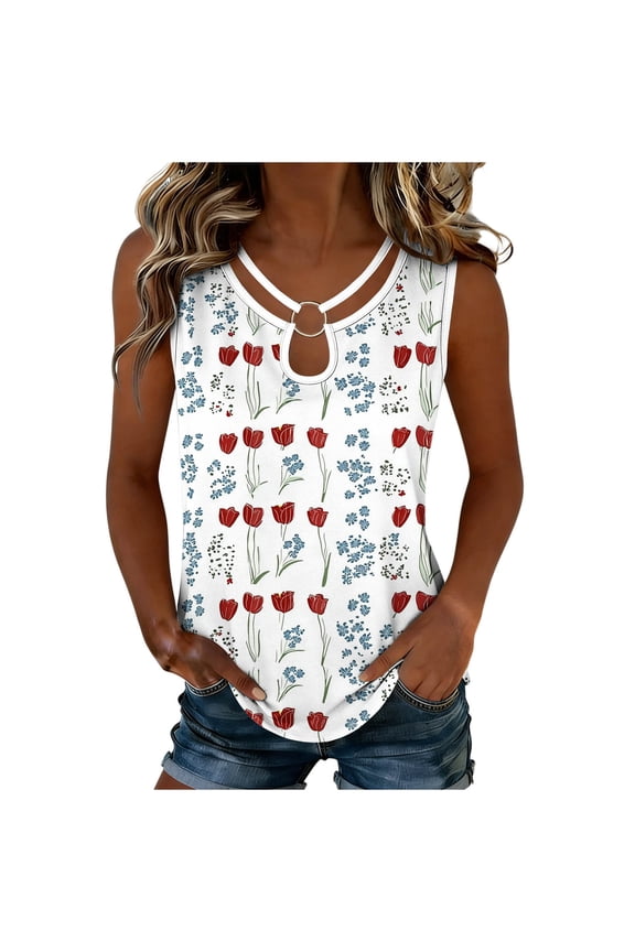 Women's 4th of July 250th Anniversary American Flag Print Tank Top, Halter O-Ring Neck Sleeveless Patriotic Star Stripe Blouse, Casual Summer Vest, S-3XL