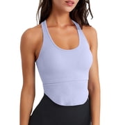 Fewfanhot Women's Black Ribbed High Neck Sports Bra, Sleeveless Workout Crop Top with Waistband Detail, Supportive Seamless Bra for Fitness Training Daily Wear