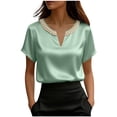thumbnail image 1 of Fewfanhot Women's Blouses Silk Satin Cap Short Sleeve Blouse V Neck Shirts Business Casual Outfits, 1 of 5