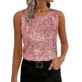 thumbnail image 1 of Fewfanhot Women's Blush Pink Satin Round Neck Sleeveless Tank Top, Casual T-Shirt Blouse with AsymmetricalHem, 1 of 8