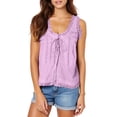thumbnail image 1 of Fewfanhot Women's Boho Lace Trim Sleeveless Blouse, V-Neck Tie Front Button Down Tank Top, Casual Ruffled Hem Camisole Summer Top for Beach & Daily Wear, 1 of 8