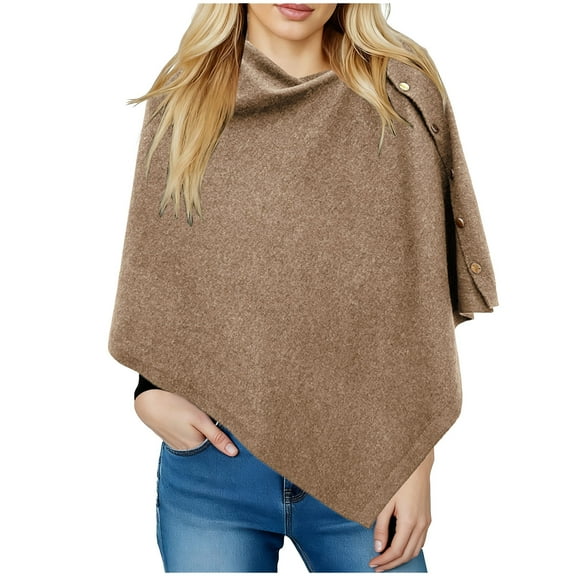 Fewfanhot Women's Button Maxi Cape Shawl Knitted Shawls Wrap Cardigan Cape Wool Shoulder Tops Scarf Solid Color