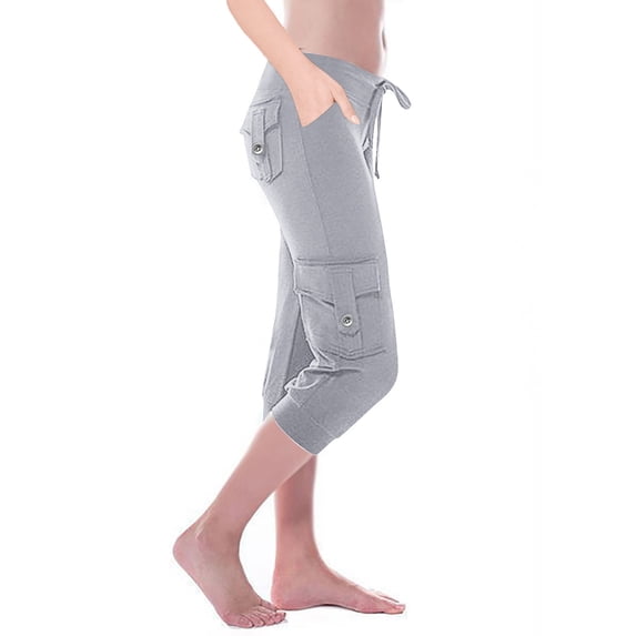 Fewfanhot Women's Cargo Capri Pants with Pockets, High Waist Drawstring Stretchy Capris, Casual 3/4 Length Yoga Pants, XS-4XL (Multicolor)