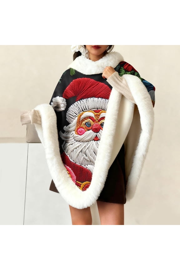 Women's Christmas Print Fleece Shawl Collar Vest with Soft Fuzz Lining for Holiday Parties and Winter Home Comfort