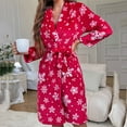 thumbnail image 1 of Fewfanhot Women's Christmas Red Flannel Robe with White Snowflake Pattern, Shawl Collar Knee Length Design for Holiday Lounging Cozy Winter, 1 of 4
