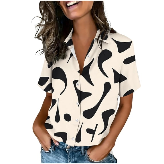 Fewfanhot Women's Clothing Button Down Shirts for Women Short Sleeve Collared Tops Dressy Casual V Neck Blouses