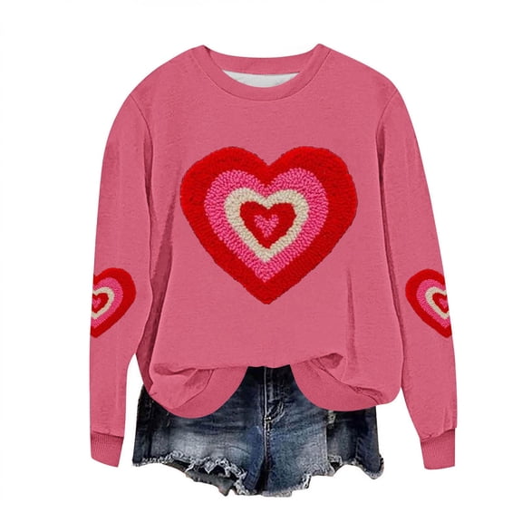Fewfanhot Women's Clothing Casual Heart Graphics Shirt Long Sleeve Pullover Loose Crewneck Cute Love Printed Sweatshirt Tops