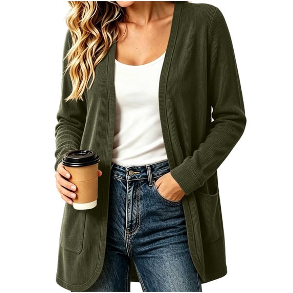 Fewfanhot Women's Clothing Casual Lightweight Cardigan Long Sleeve Open Front with Pockets