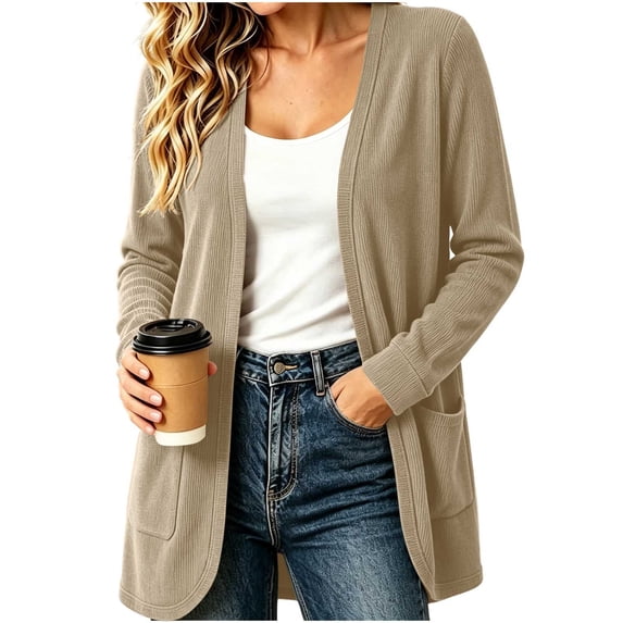 Fewfanhot Women's Clothing Casual Lightweight Cardigan Long Sleeve Open Front with Pockets