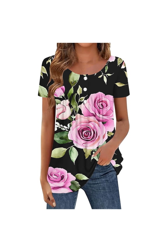 Women's Clothing Casual Tunic Tops To Wear With Leggings Short Sleeve Flare Summer Loose TShirts Flowy Lace Blouses