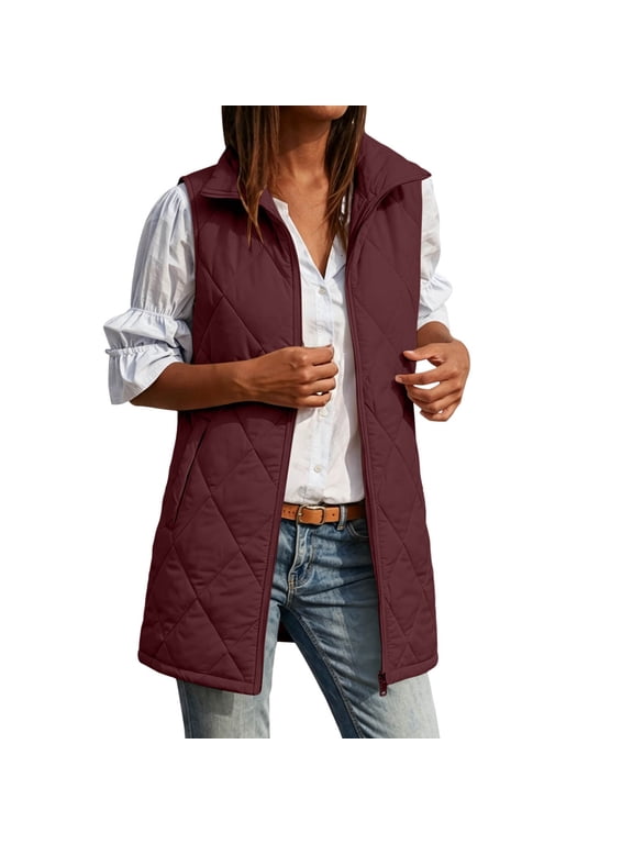 Women's Clothing Lightweight Vest Packable Quilted Sleeveless High Collar Lightweight