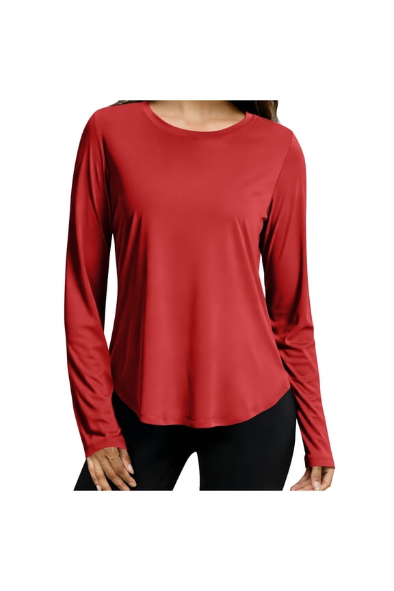 Women's Clothing Long Sleeve Tunics or Tops to Wear Loose Fit Crew Neck Curved Hem Shirts Fall Spring Clothes