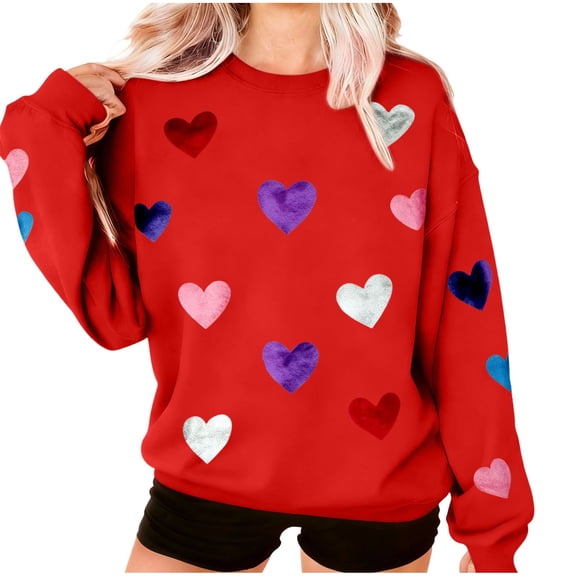 Fewfanhot Women's Clothing Oversized Cute Heart Sweater Spring Dressy Casual Ribbed Knit Crew Neck Pullover Tops