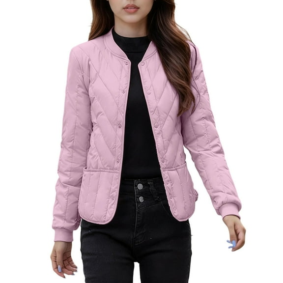 Fewfanhot Women's Clothing Quilted Jacket Lightweight Padding Coat with Pockets, Regular