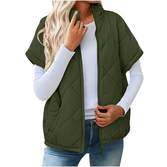 Fewfanhot Women's Clothing Quilted Jackets For Women 2025 Casual Lightweight Short Sleeve Zip Up Warm Vests