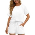 thumbnail image 1 of Fewfanhot Women's Clothing Short Sleeve Round Neck Top and Shorts Set, Casual Loose Fit Lounge Wear, 8 Color Choices for Summer, 1 of 5