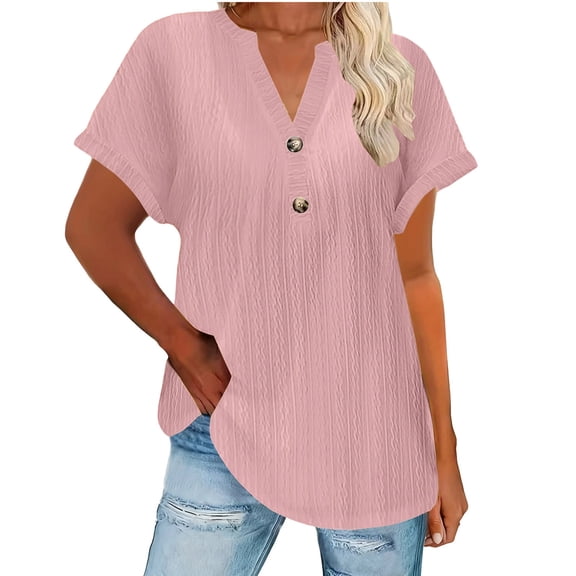 Fewfanhot Women's Clothing Spring Top Summer Short Sleeve T Shirt Business Dressy Casual Blouse V Neck Sweater Loose Fit Tee Tunic
