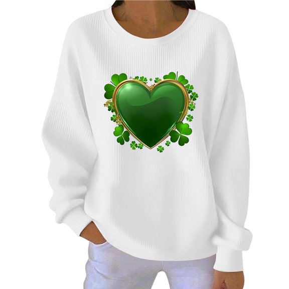 Fewfanhot Women's Clothing St. Patricks Day Shamrock Sweatshirt Raglan Sleeve Clover Print Jumper Irish Crew Neck Pullover Tops