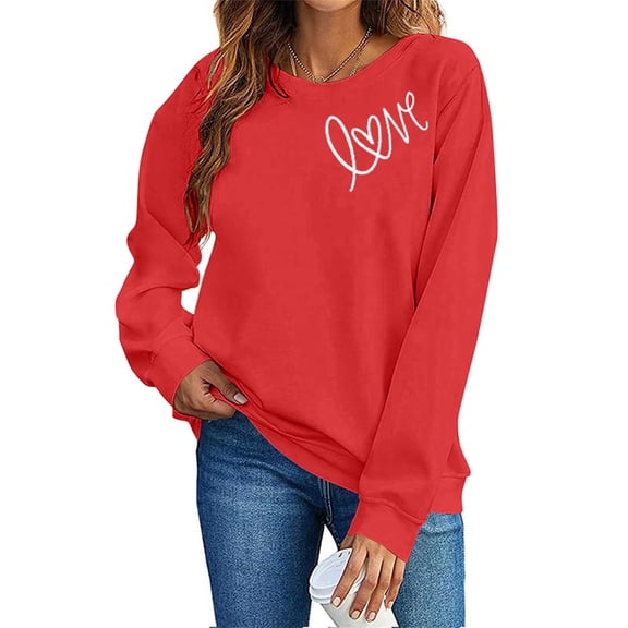 Fewfanhot Women's Clothing Valentines Day Love Heart Shirts Casual Valentine Pullover Long Sleeve Tops