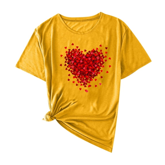 Fewfanhot Women's Clothing Valentines Day Shirt for Women Love Heart Printed T-Shirts Casual Short Sleeve Summer Tee Tops