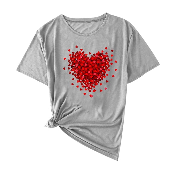 Fewfanhot Women's Clothing Valentines Day Shirt for Women Love Heart Printed T-Shirts Casual Short Sleeve Summer Tee Tops