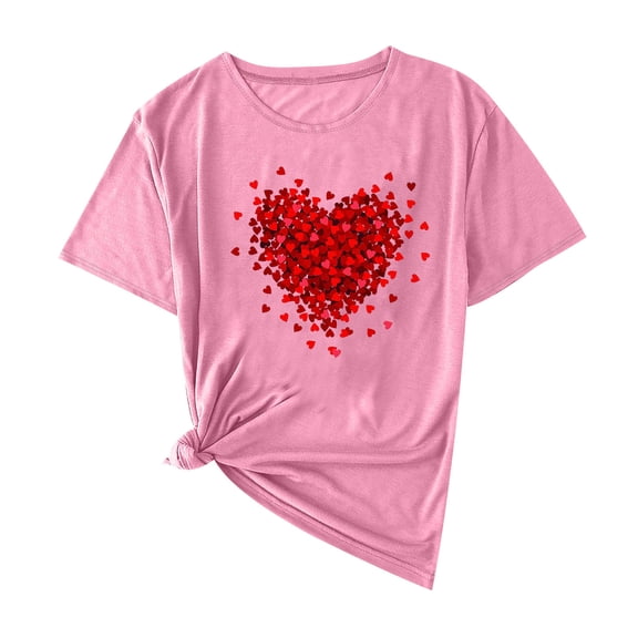 Fewfanhot Women's Clothing Valentines Day Shirt for Women Love Heart Printed T-Shirts Casual Short Sleeve Summer Tee Tops